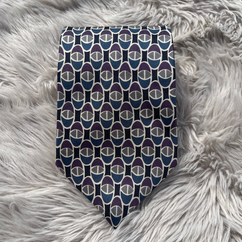 Oscar de la Renta Blue and Purple Patterned Tie